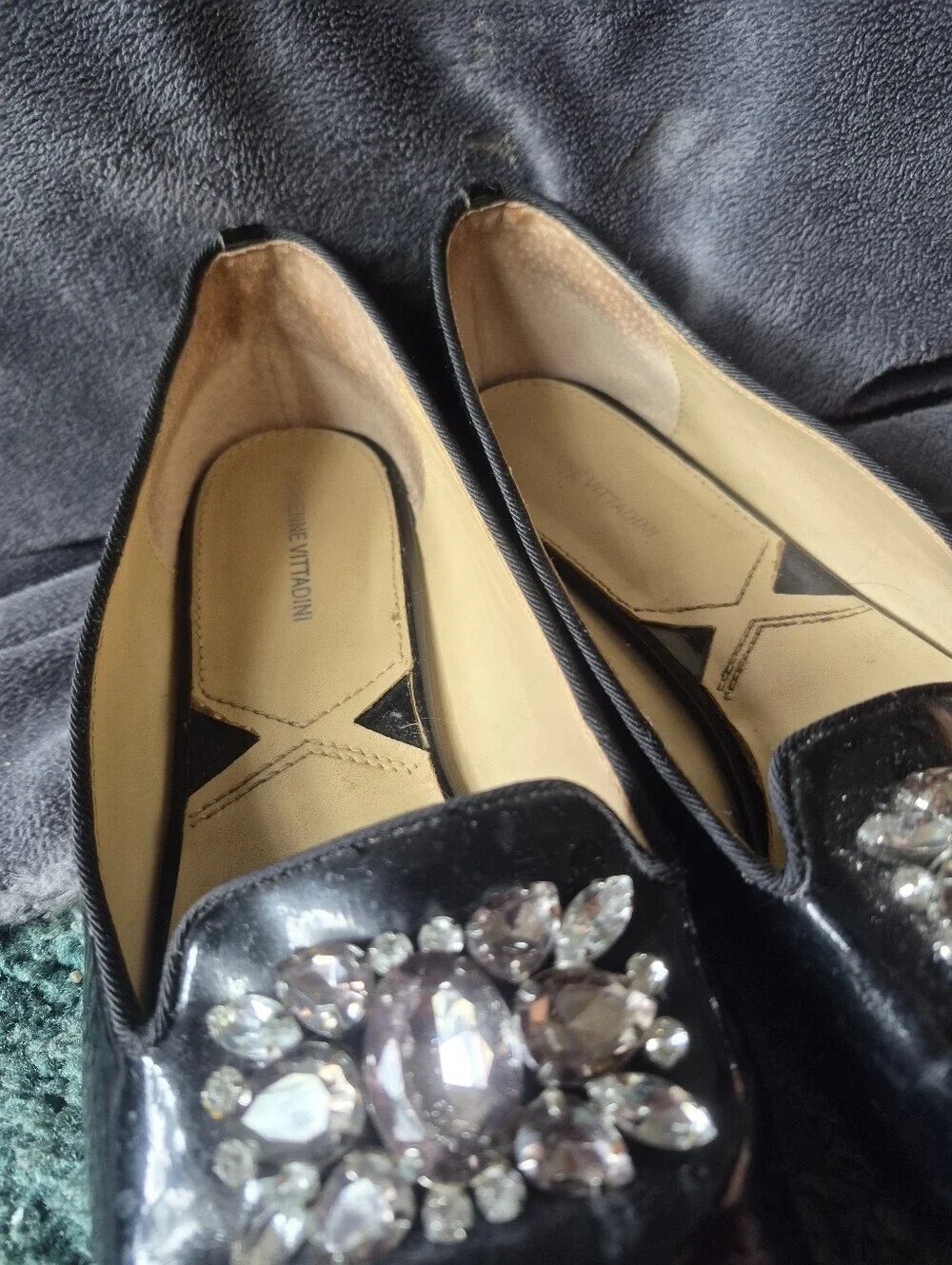 Adrienne Vittadini Black Flats Rhinestones 8-1/2